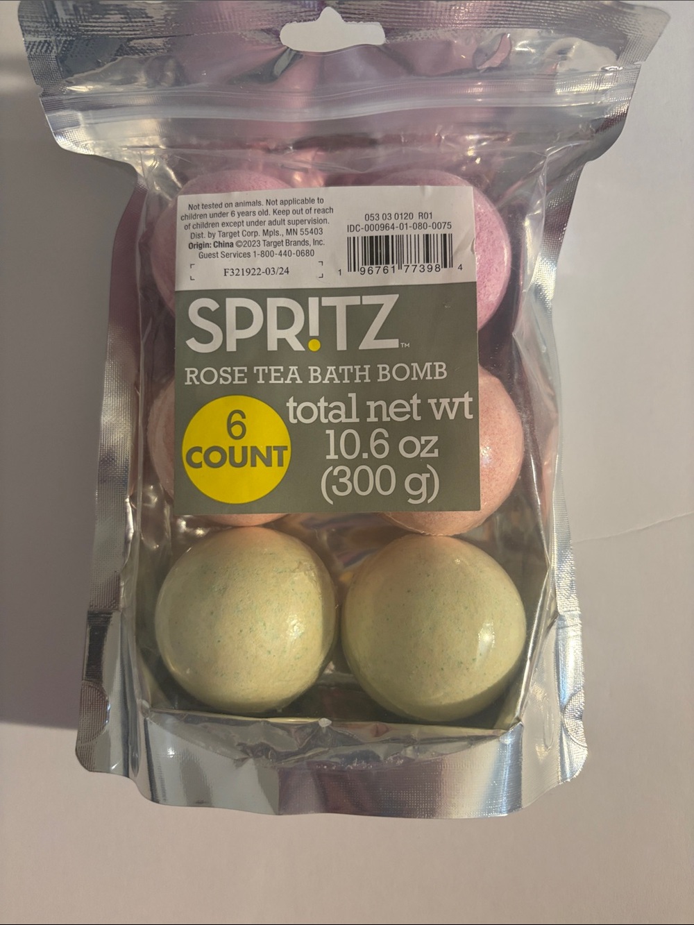 Spritz Rose Tea Bath Bombs - Pink and Pale Green (6 Pack) New